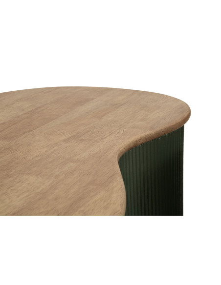 Lot de 2 Tables basses design Organique Bois d'hévéa Naturel Métal Vert Frankfurt 