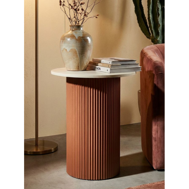 Table d'appoint design Organique Métal Rouge Bois MDF Blanc Marbre artificiel Frankfurt 