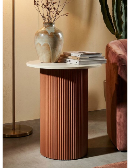 Table d'appoint design Organique Métal Rouge Bois MDF Blanc Marbre artificiel Frankfurt 