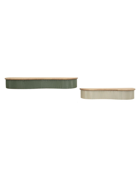Lot de 2 Étagères murales Japandi Organique Bois d'hévéa Naturel Métal Vert Blanc crème Frankfurt Mauro Ferretti - 1