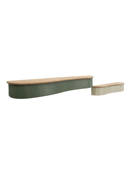 Lot de 2 Étagères murales Japandi Organique Bois d'hévéa Naturel Métal Vert Blanc crème Frankfurt Mauro Ferretti - 2