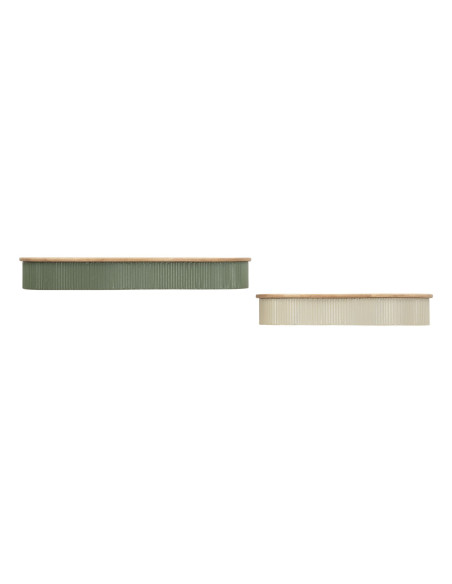 Lot de 2 Étagères murales Japandi Organique Bois d'hévéa Naturel Métal Vert Blanc crème Frankfurt Mauro Ferretti - 3