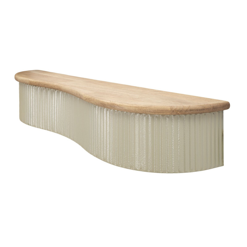 Lot de 2 Étagères murales Japandi Organique Bois d'hévéa Naturel Métal Vert Blanc crème Frankfurt Mauro Ferretti - 4