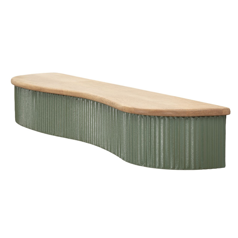 Lot de 2 Étagères murales Japandi Organique Bois d'hévéa Naturel Métal Vert Blanc crème Frankfurt Mauro Ferretti - 5