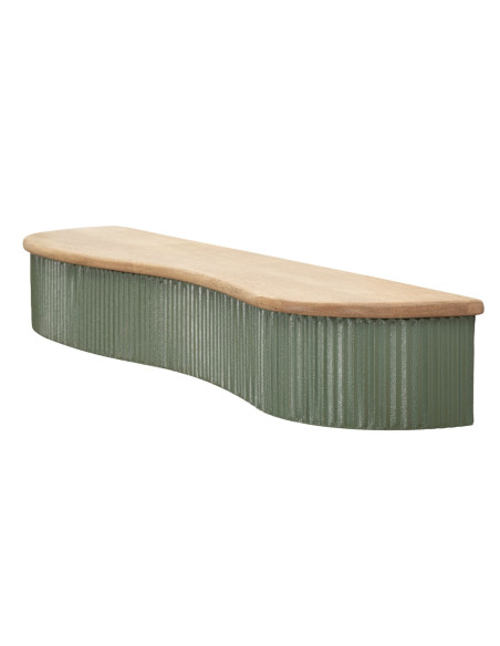 Lot de 2 Étagères murales Japandi Organique Bois d'hévéa Naturel Métal Vert Blanc crème Frankfurt Mauro Ferretti - 5