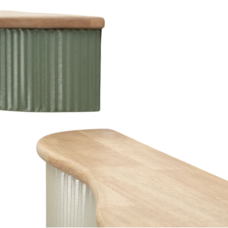Lot de 2 Étagères murales Japandi Organique Bois d'hévéa Naturel Métal Vert Blanc crème Frankfurt Mauro Ferretti - 7