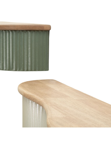 Lot de 2 Étagères murales Japandi Organique Bois d'hévéa Naturel Métal Vert Blanc crème Frankfurt Mauro Ferretti - 7