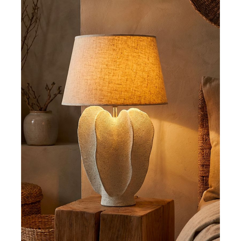 Grande Lampe à poser organique Wabi-sabi Hauteur 63 cm Résine Blanc Moucheté Tissu Beige Ester 