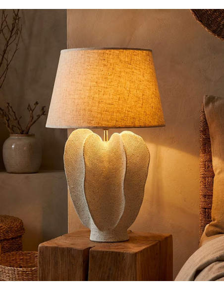 Grande Lampe à poser organique Wabi-sabi Hauteur 63 cm Résine Blanc Moucheté Tissu Beige Ester 
