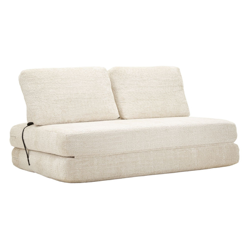 Canapé lit chauffeuse design Bouclette Droit 2 places 150 cm Tissu Blanc Bouclé Éponge Faster 