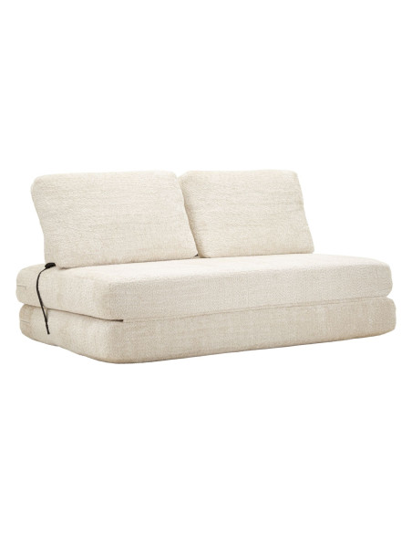 Canapé lit chauffeuse design Bouclette Droit 2 places 150 cm Tissu Blanc Bouclé Éponge Faster 