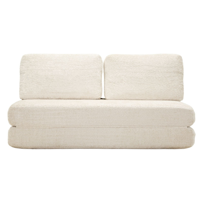 Canapé lit chauffeuse design Bouclette Droit 2 places 150 cm Tissu Blanc Bouclé Éponge Faster 