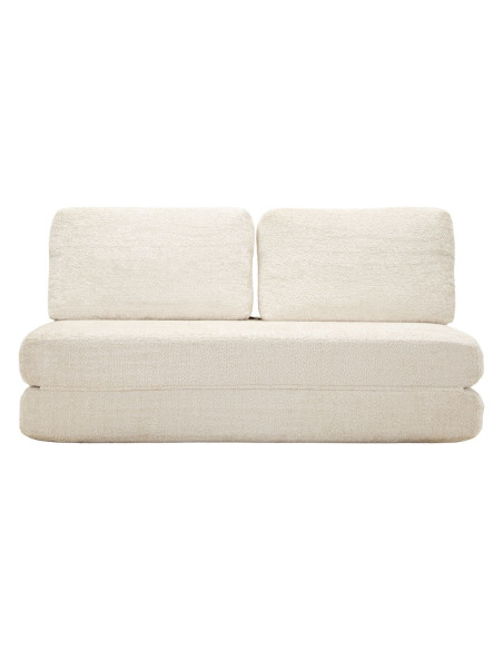 Canapé lit chauffeuse design Bouclette Droit 2 places 150 cm Tissu Blanc Bouclé Éponge Faster 