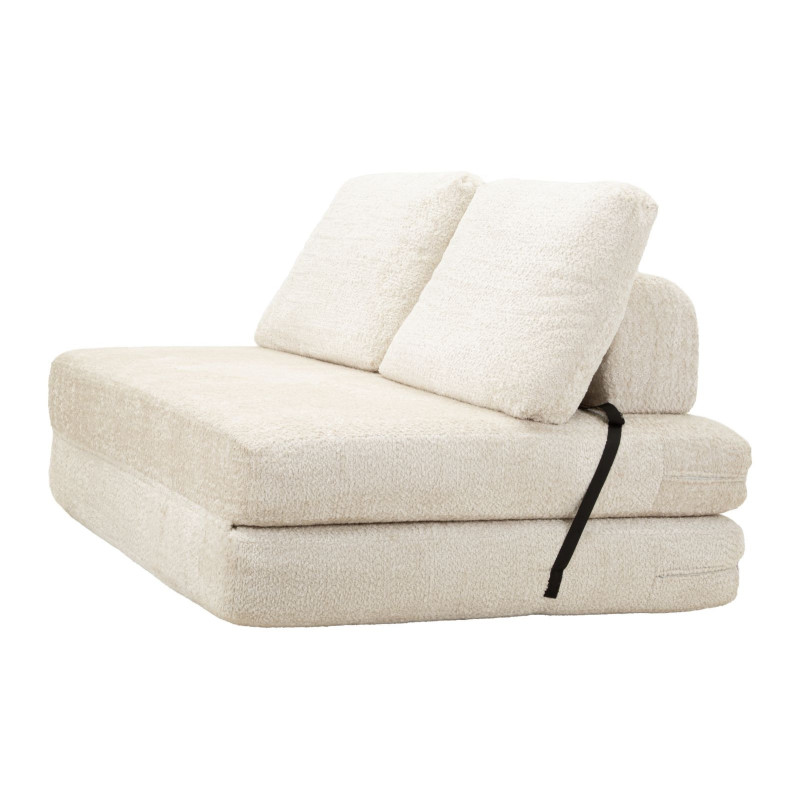 Canapé lit chauffeuse design Bouclette Droit 2 places 150 cm Tissu Blanc Bouclé Éponge Faster 