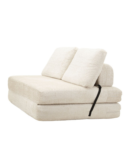 Canapé lit chauffeuse design Bouclette Droit 2 places 150 cm Tissu Blanc Bouclé Éponge Faster 