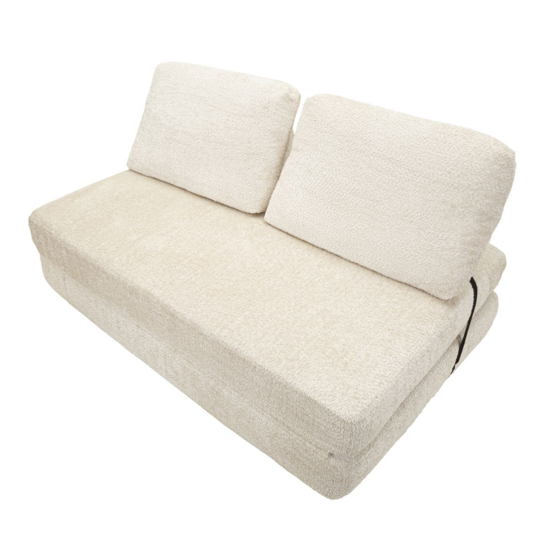 Canapé lit chauffeuse design Bouclette Droit 2 places 150 cm Tissu Blanc Bouclé Éponge Faster 