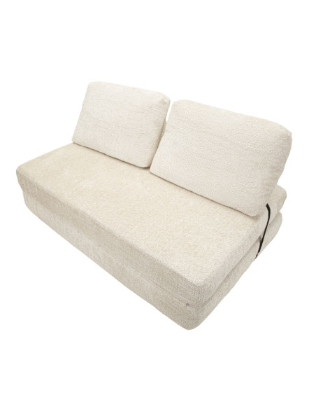 Canapé lit chauffeuse design Bouclette Droit 2 places 150 cm Tissu Blanc Bouclé Éponge Faster 