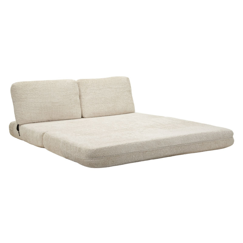 Canapé lit chauffeuse design Bouclette Droit 2 places 150 cm Tissu Blanc Bouclé Éponge Faster 