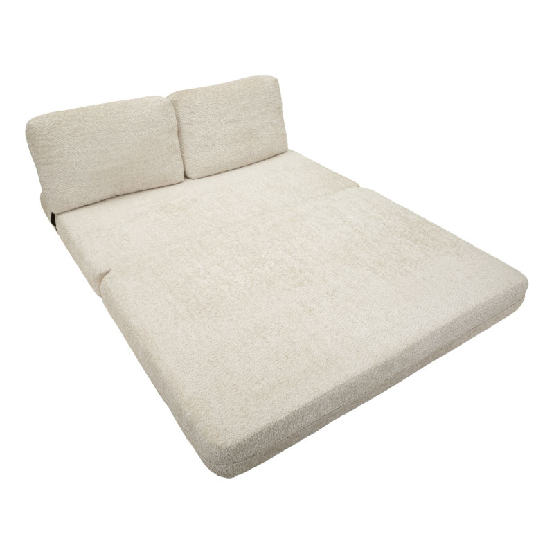 Canapé lit chauffeuse design Bouclette Droit 2 places 150 cm Tissu Blanc Bouclé Éponge Faster 