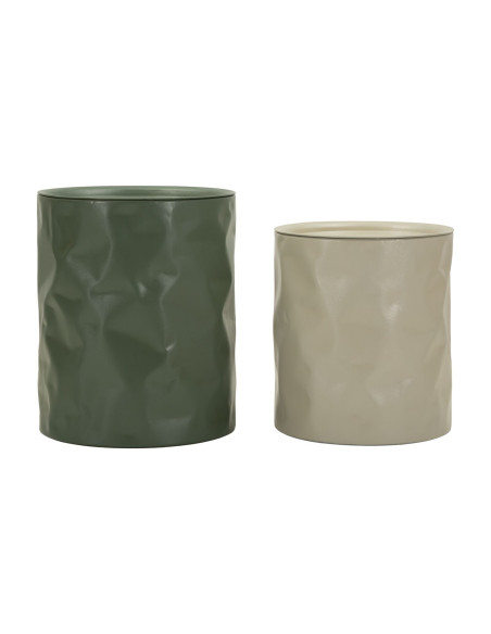 Lot de 2 Tables d'appoint design Ronde Métal Vert Taupe Norimberga 
