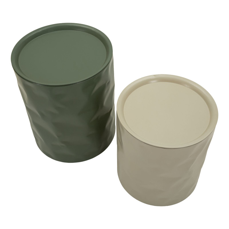 Lot de 2 Tables d'appoint design Ronde Métal Vert Taupe Norimberga 