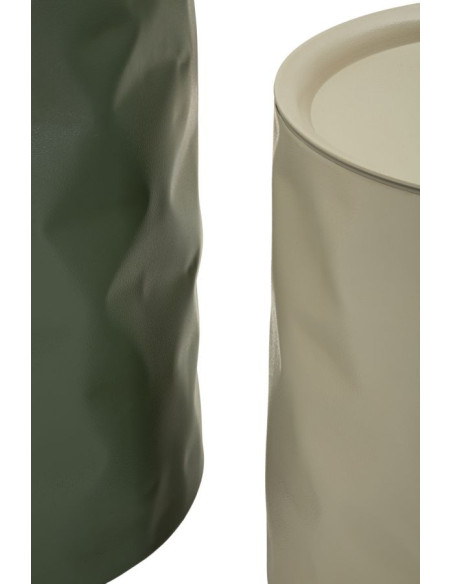 Lot de 2 Tables d'appoint design Ronde Métal Vert Taupe Norimberga 