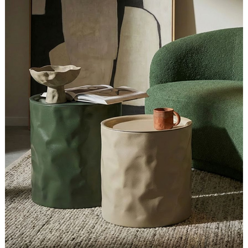 Lot de 2 Tables d'appoint design Ronde Métal Vert Taupe Norimberga 
