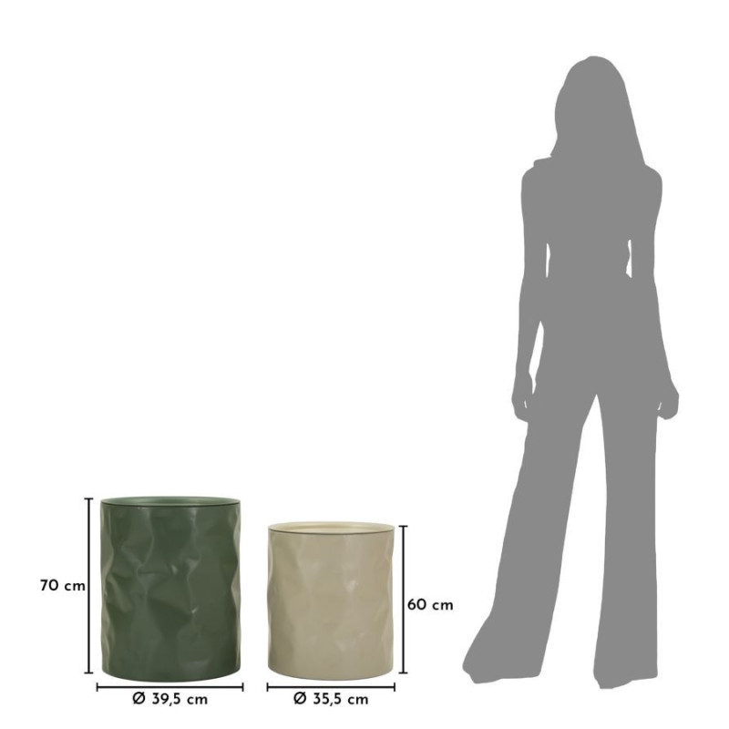 Lot de 2 Tables d'appoint design Ronde Métal Vert Taupe Norimberga 