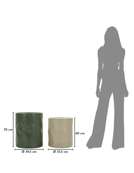 Lot de 2 Tables d'appoint design Ronde Métal Vert Taupe Norimberga 