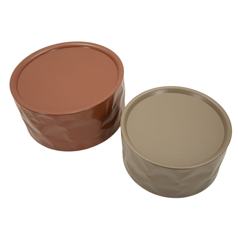 Lot de 2 Tables basses design Ronde Métal Rouge Taupe Norimberga 