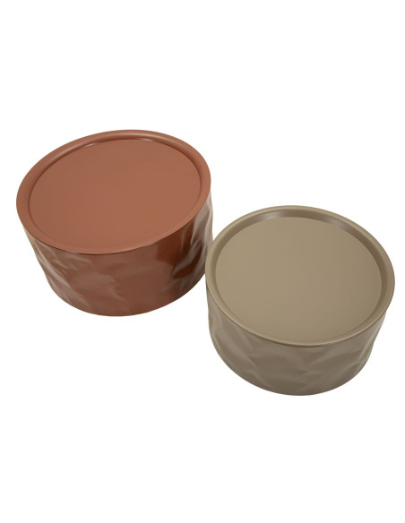 Lot de 2 Tables basses design Ronde Métal Rouge Taupe Norimberga 