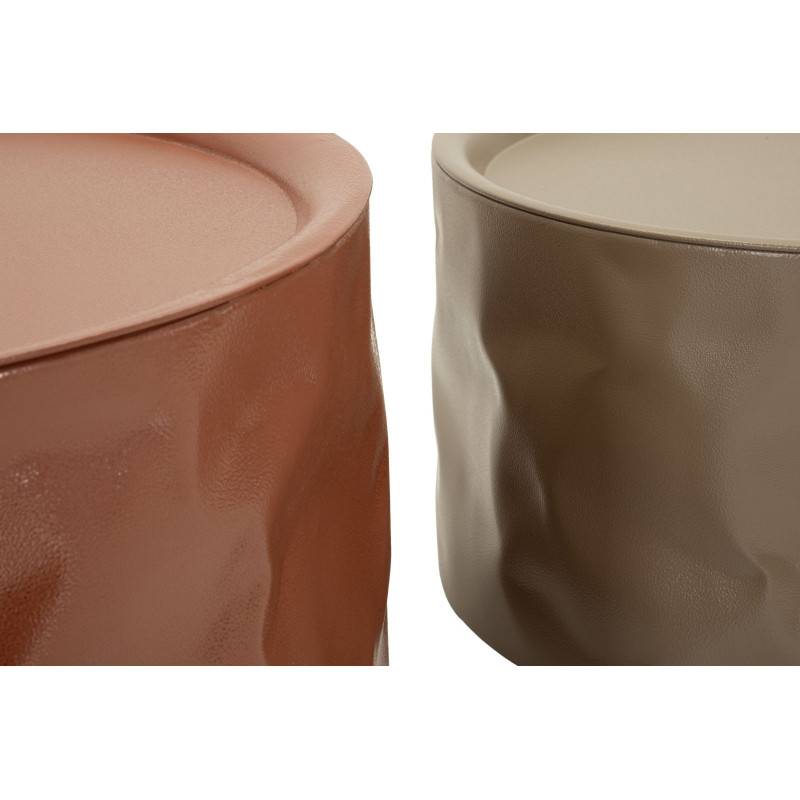 Lot de 2 Tables basses design Ronde Métal Rouge Taupe Norimberga 