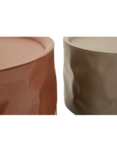 Lot de 2 Tables basses design Ronde Métal Rouge Taupe Norimberga 