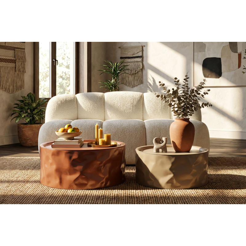 Lot de 2 Tables basses design Ronde Métal Rouge Taupe Norimberga 