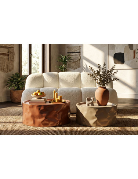 Lot de 2 Tables basses design Ronde Métal Rouge Taupe Norimberga 