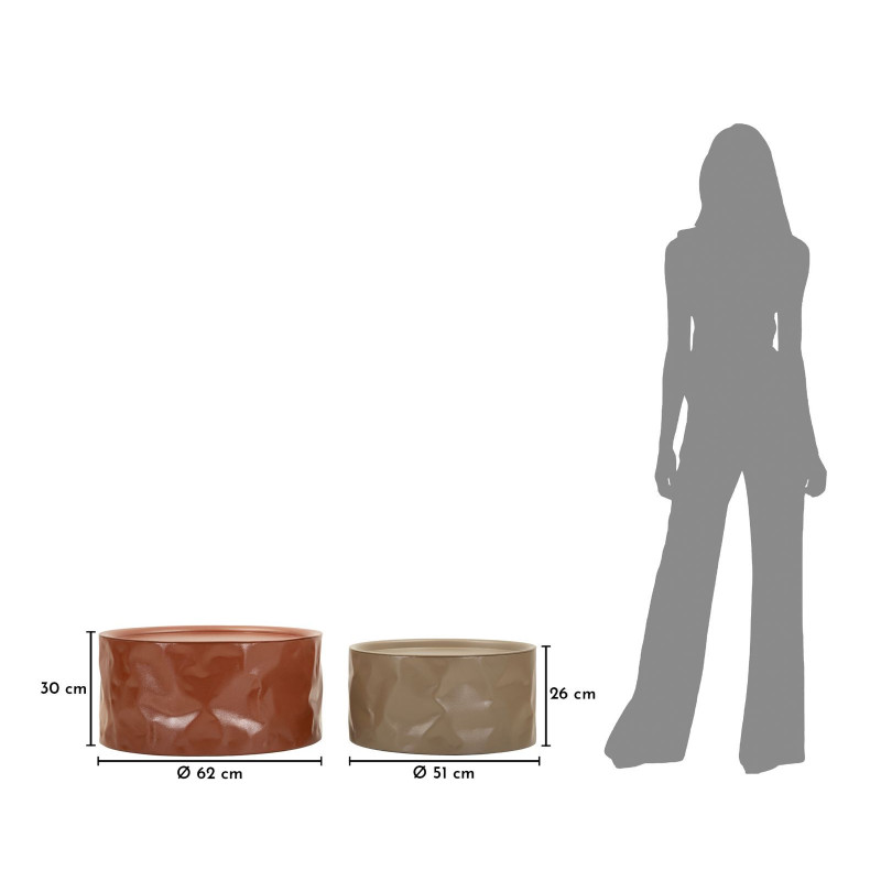 Lot de 2 Tables basses design Ronde Métal Rouge Taupe Norimberga 