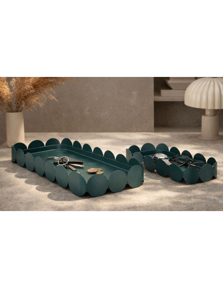 Lot de 2 plateaux design Rectangulaire Métal Bleu canard Saturno 