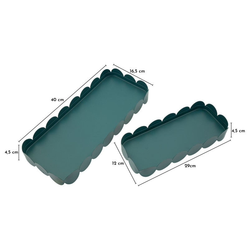 Lot de 2 plateaux design Rectangulaire Métal Bleu canard Saturno 