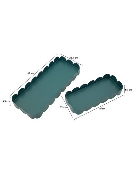 Lot de 2 plateaux design Rectangulaire Métal Bleu canard Saturno 