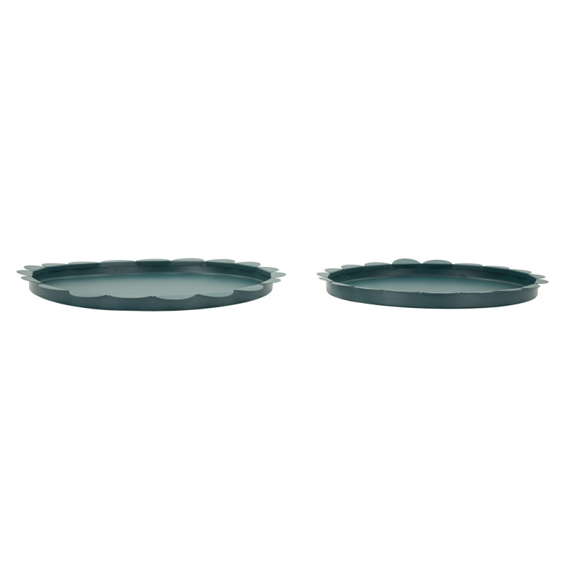 Lot de 2 plateaux design Rond Métal Bleu canard Saturno 