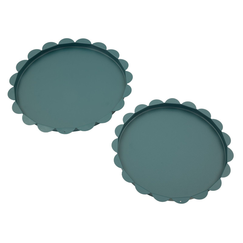 Lot de 2 plateaux design Rond Métal Bleu canard Saturno 