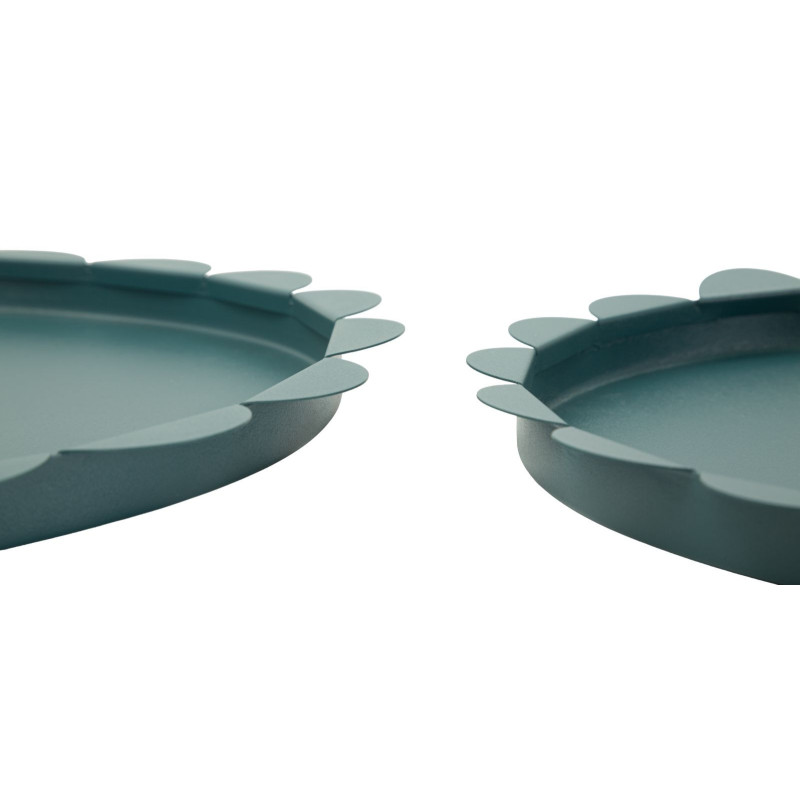 Lot de 2 plateaux design Rond Métal Bleu canard Saturno 