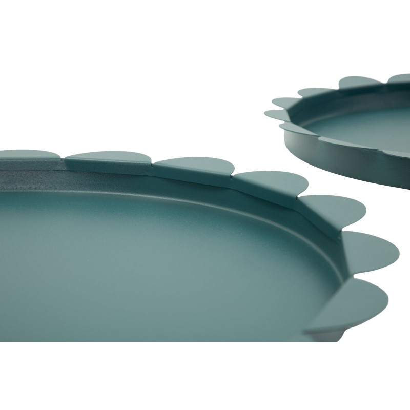 Lot de 2 plateaux design Rond Métal Bleu canard Saturno 