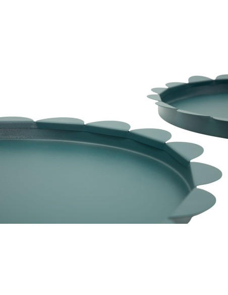 Lot de 2 plateaux design Rond Métal Bleu canard Saturno 