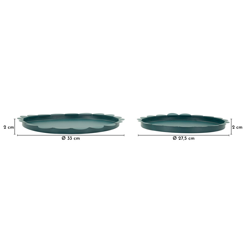 Lot de 2 plateaux design Rond Métal Bleu canard Saturno 