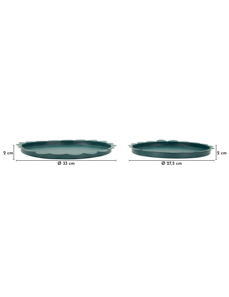 Lot de 2 plateaux design Rond Métal Bleu canard Saturno 