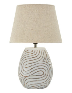 Lampe à poser ethnique chic Hauteur 55 cm Résine Tissu Beige Blanc Oblix 