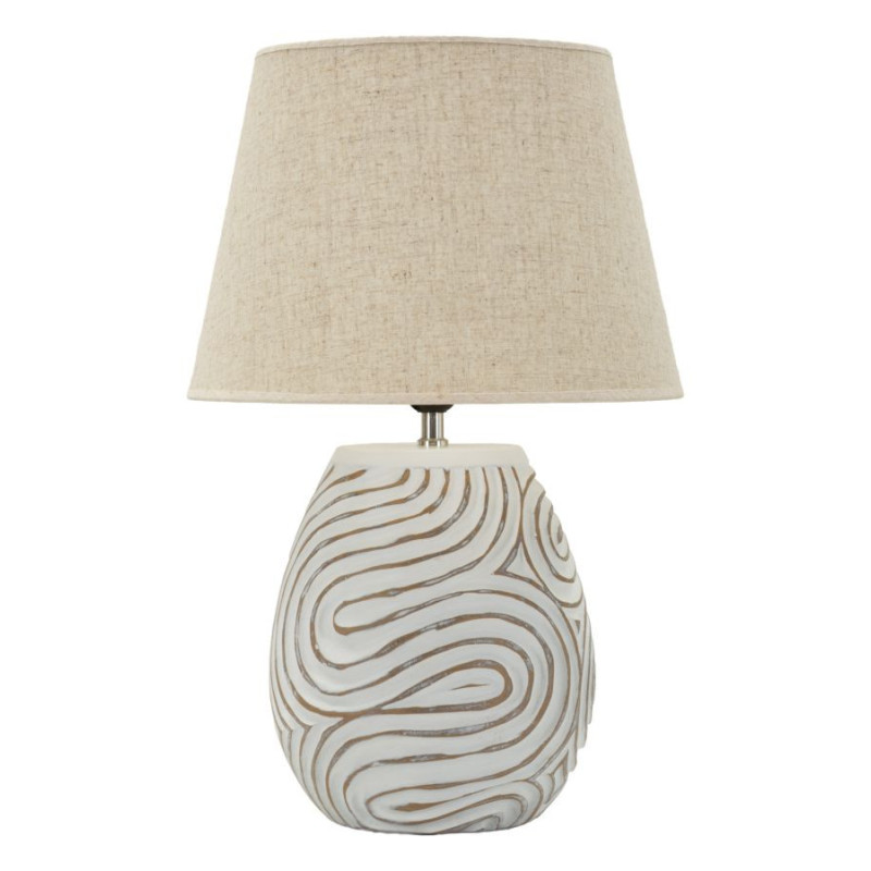 Lampe à poser ethnique chic Hauteur 55 cm Résine Tissu Beige Blanc Oblix 