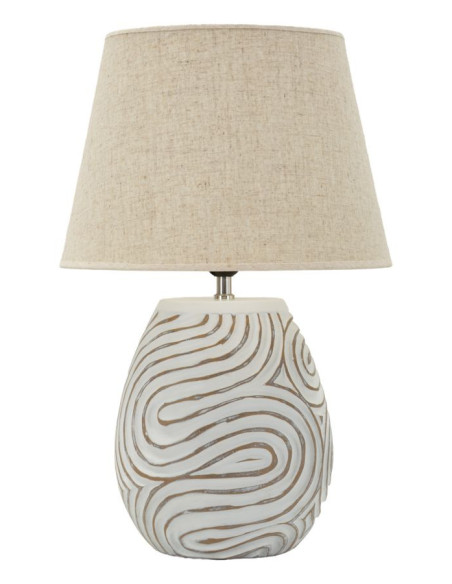 Lampe à poser ethnique chic Hauteur 55 cm Résine Tissu Beige Blanc Oblix 