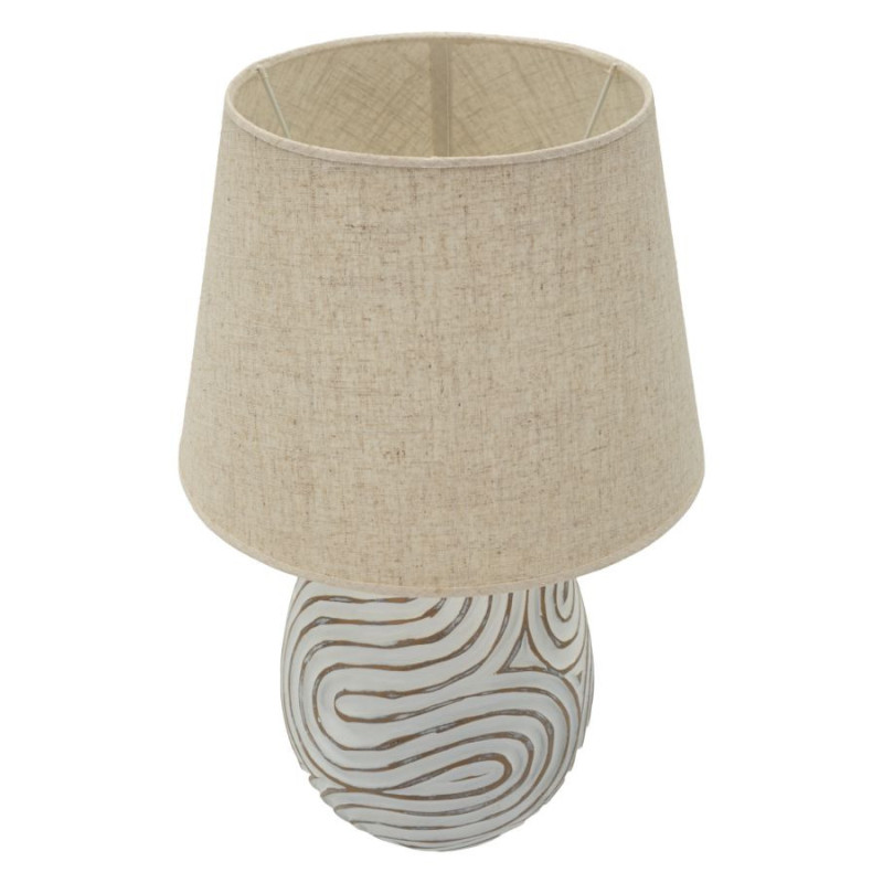 Lampe à poser ethnique chic Hauteur 55 cm Résine Tissu Beige Blanc Oblix 